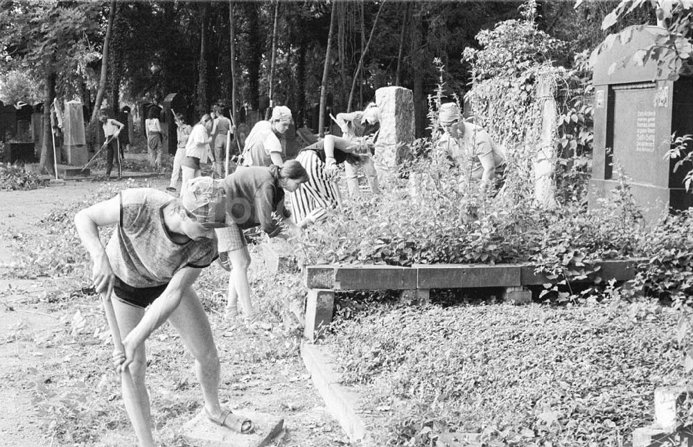 DDR-Fotoarchiv: Berlin - Pflegearbeiten uaf jüdischen Friedhof Berlin-Weißensee im Rahmen des FDJ-Studentensommers 24.07.1989